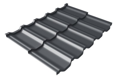Металлочерепица модульная Квинта Uno Grand Line c 3D резом 0,5 Rooftop Matte RAL 7024 мокрый асфальт